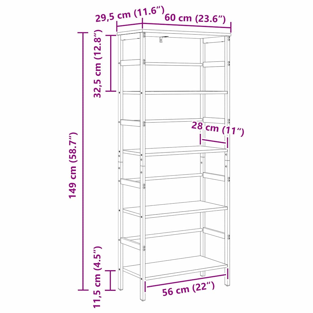 vidaXL Bücherregal Sonoma-Eiche 60 x 29,5 x 149 cm Holzwerkstoff
