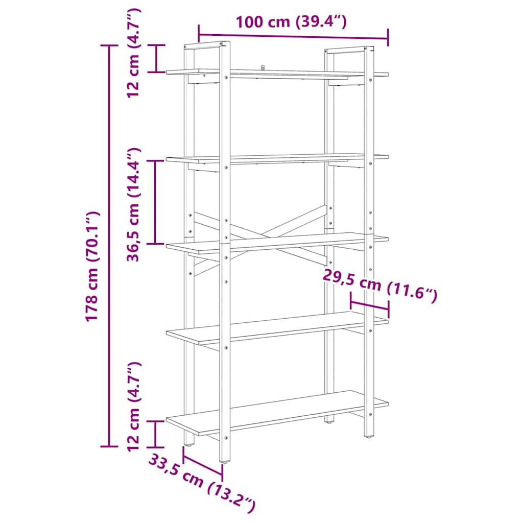 Bücherregal Altholz 100 x 33,5 x 178 cm Holzwerkstoff