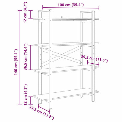 vidaXL Bücherregal Schwarz Eichen-Optik 100 x 33,5 x 140 cm