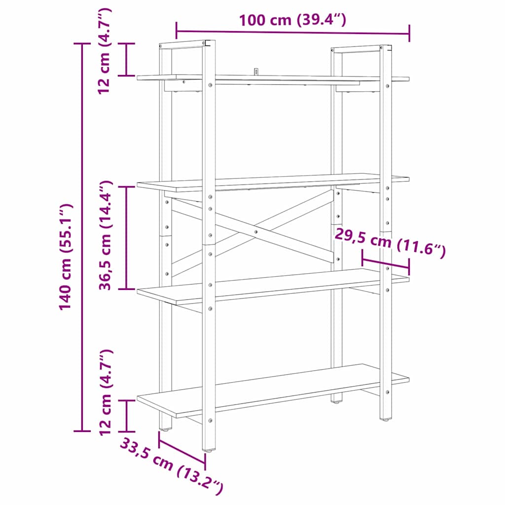 vidaXL Bücherregal Geräucherte Eiche 100 x 33,5 x 140 cm Holzwerkstoff