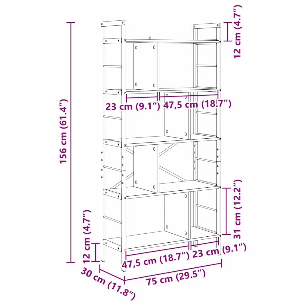 vidaXL Bücherregal Altholz 75 x 30 x 156 cm Holzwerkstoff