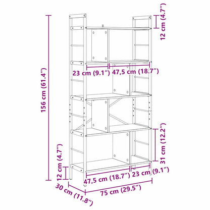 vidaXL Bücherregal Artisan-Eiche 75 x 30 x 156 cm Holzwerkstoff