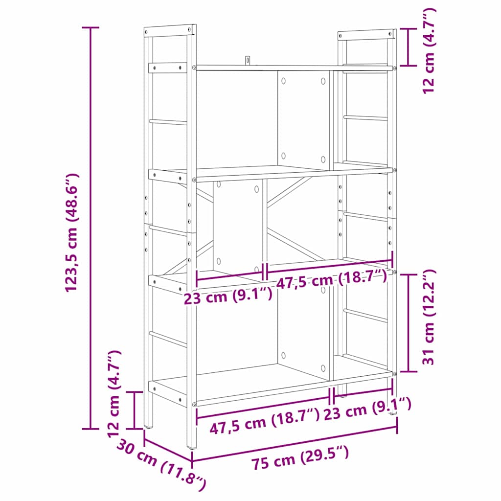 vidaXL Bücherregal Schwarz Eichen-Optik 75 x 30 x 123,5 cm