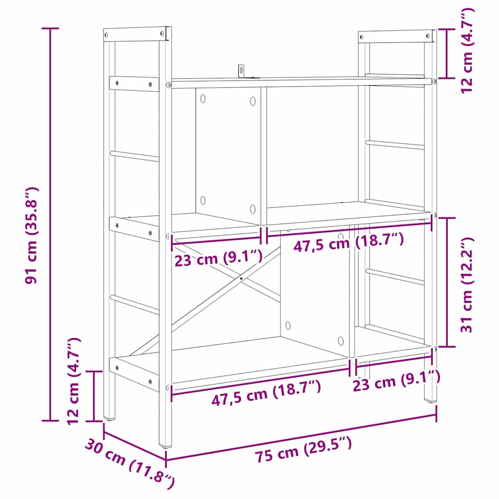 vidaXL Bücherregal Sonoma-Eiche 75 x 30 x 91 cm Holzwerkstoff