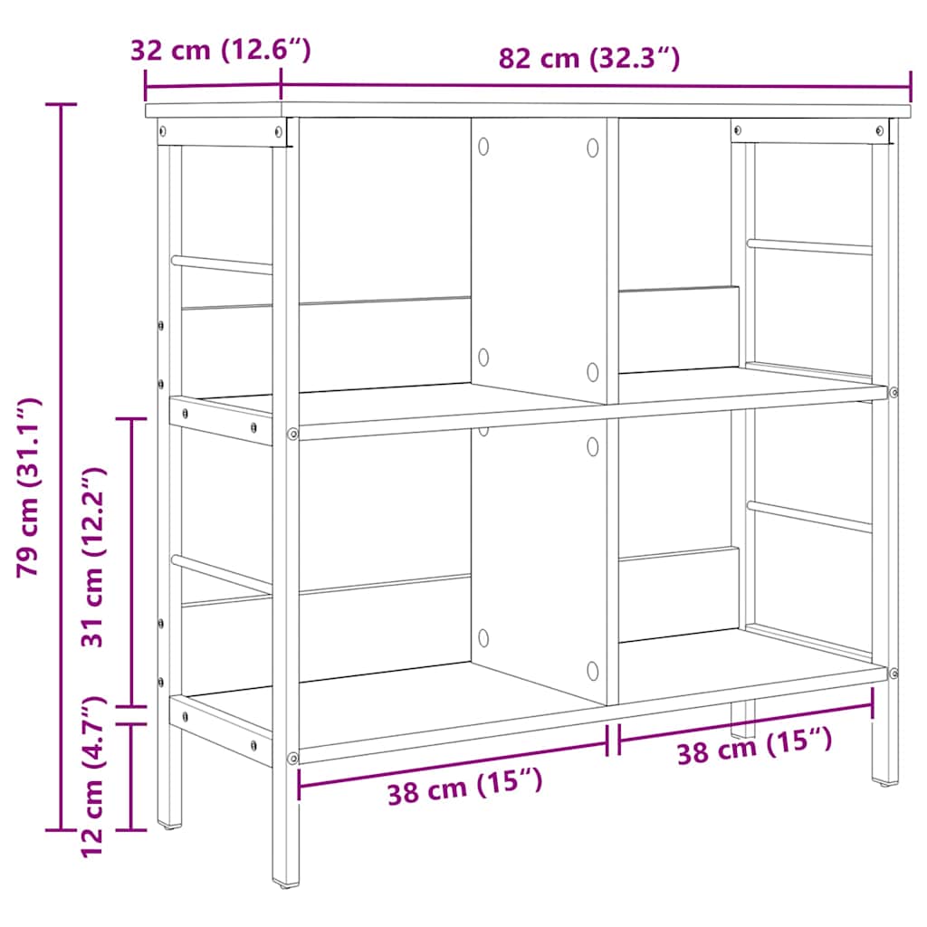 vidaXL Bücherregal Schwarz Eichen-Optik 82 x 32 x 79 cm Holzwerkstoff