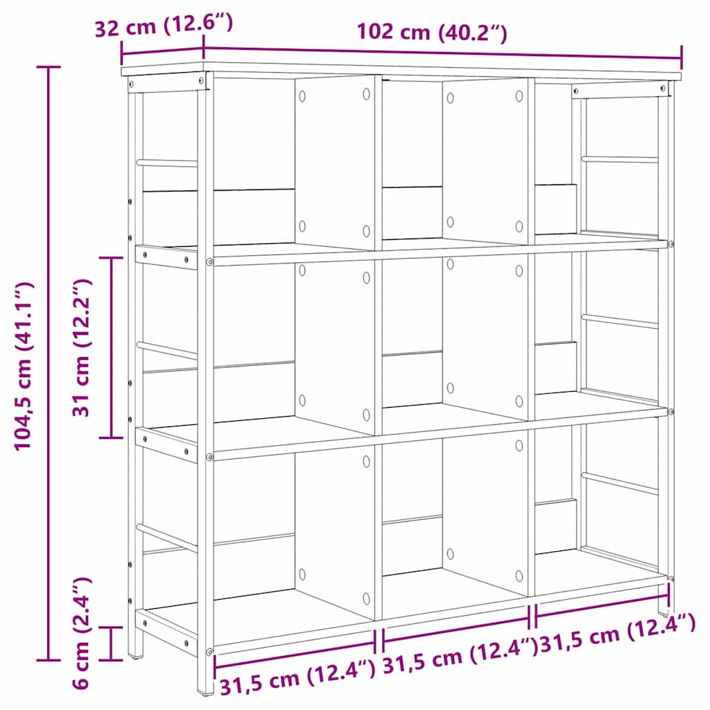 vidaXL Bücherregal Artisan-Eiche 102 x 32 x 104,5 cm Holzwerkstoff