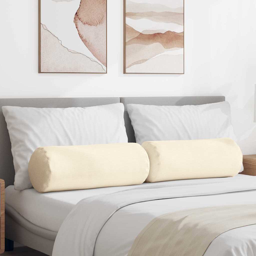 vidaXL Traversin 2 pcs Crème Ø 25 x 70 cm Velours côtelé
