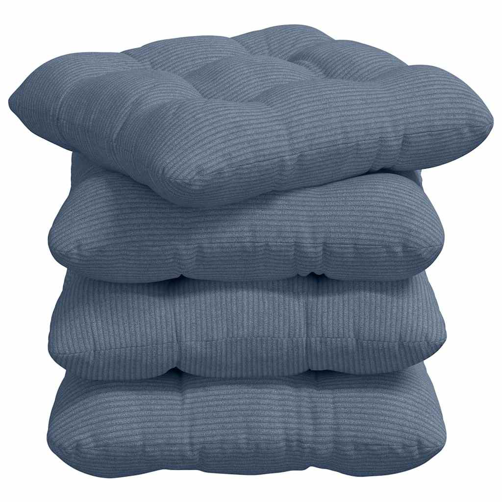 vidaXL Coussins de chaise 4 pcs Bleu 40 x 40 cm Velours côtelé
