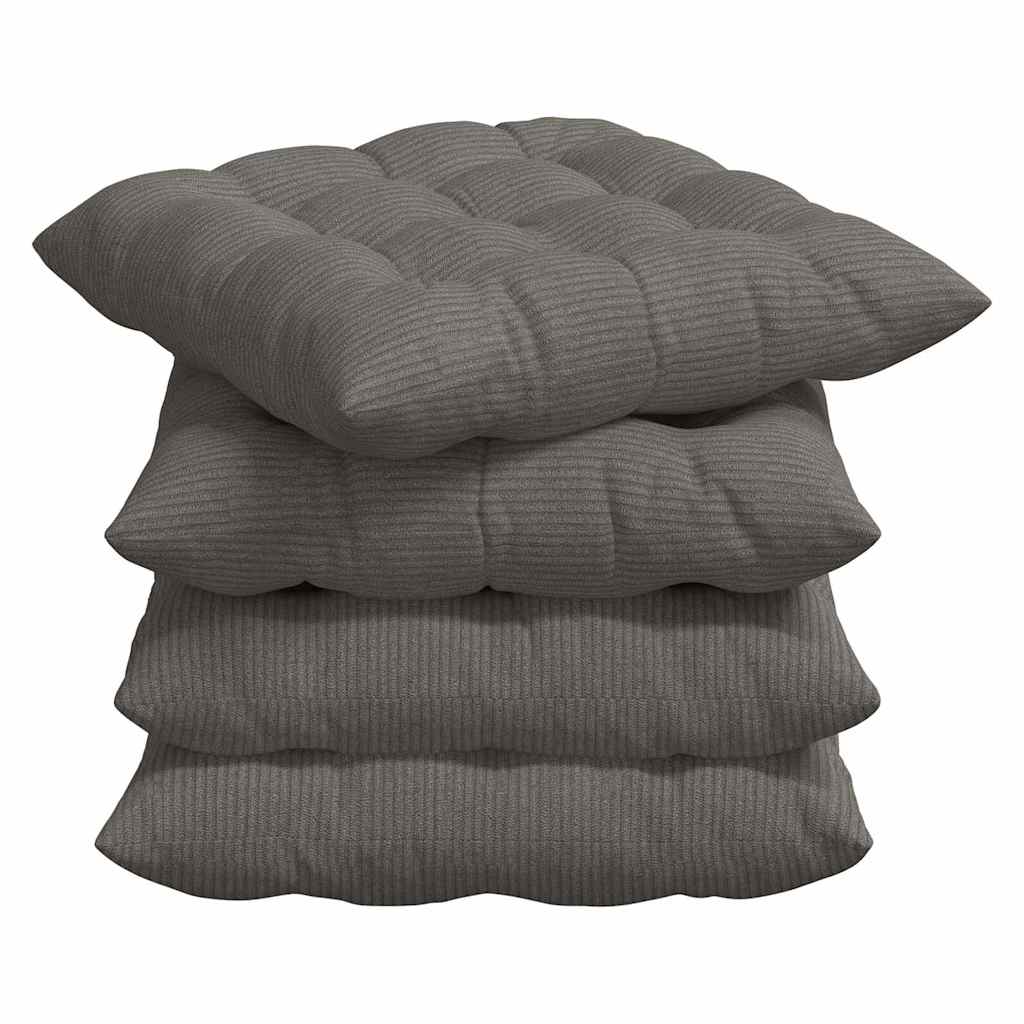 vidaXL Coussins de chaise 4 pcs Gris clair 40 x 40 x 6 cm Velours côtelé