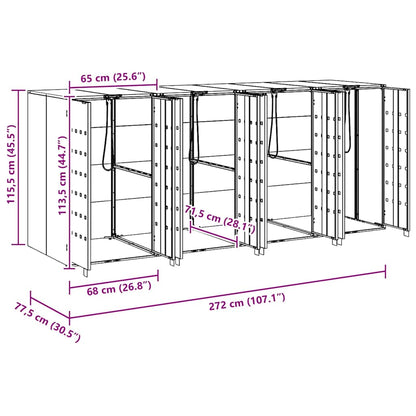 Wagenmüllbehälter für 4 Behälter Silber 272 x 77,5 x 115,5 cm