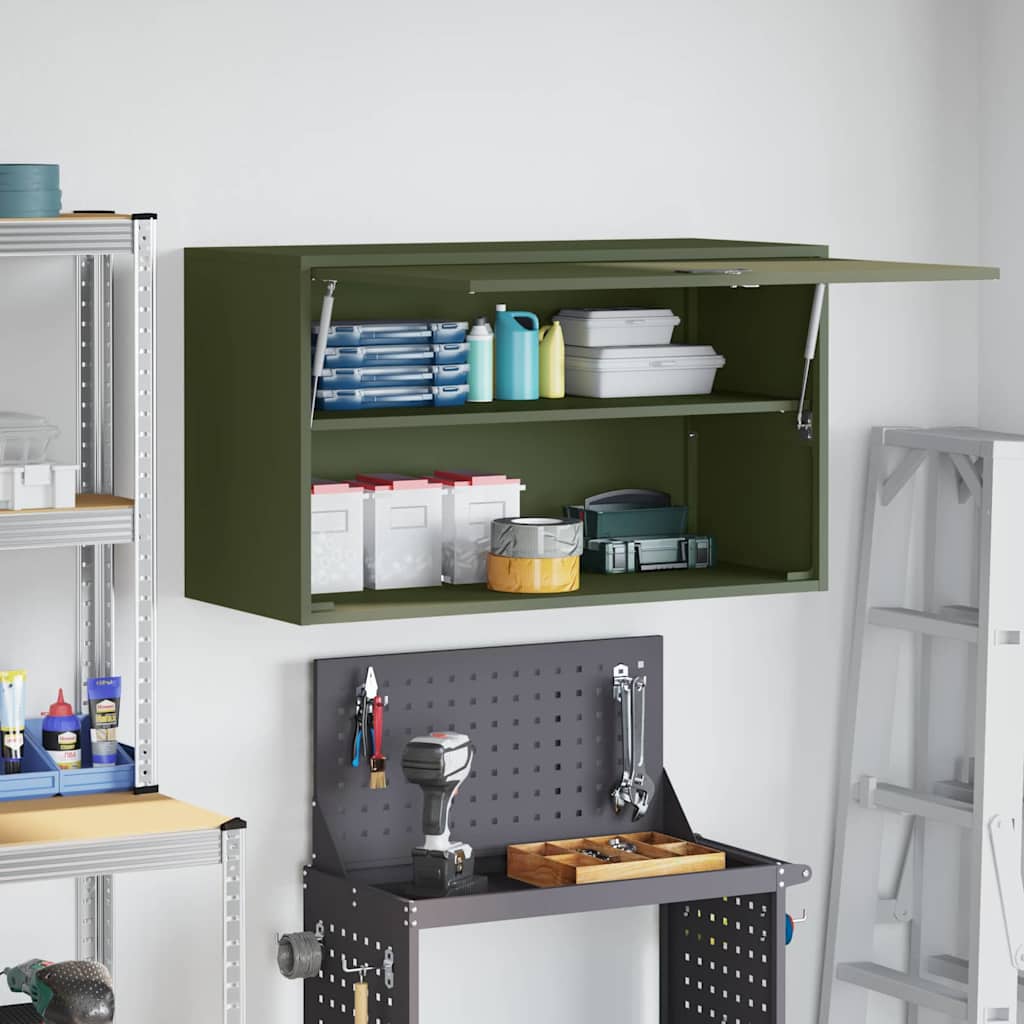vidaXL Wandschrank für die Garage mit Gasdrucklift-Tür Olivgrün