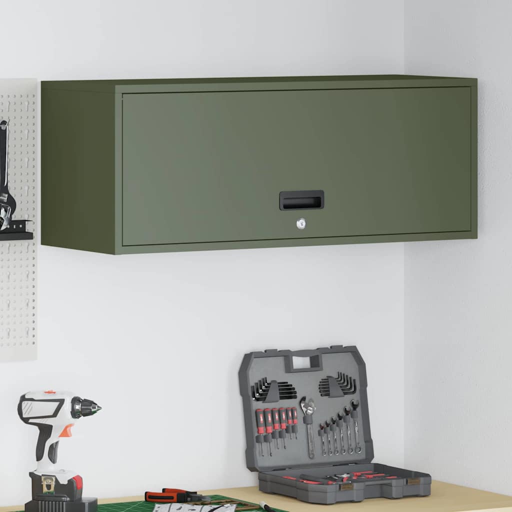 vidaXL Wandschrank für die Garage mit Gasdrucklift-Tür Olivgrün