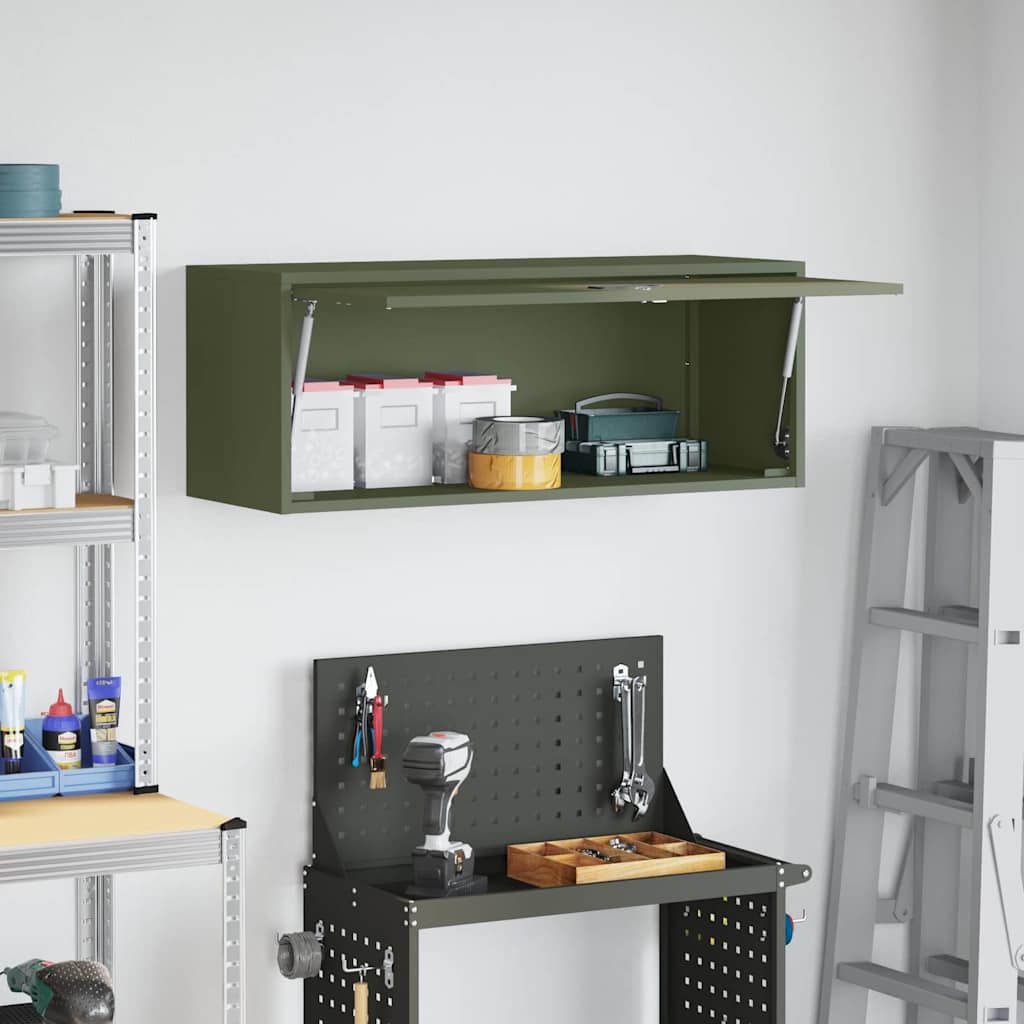 vidaXL Wandschrank für die Garage mit Gasdrucklift-Tür Olivgrün