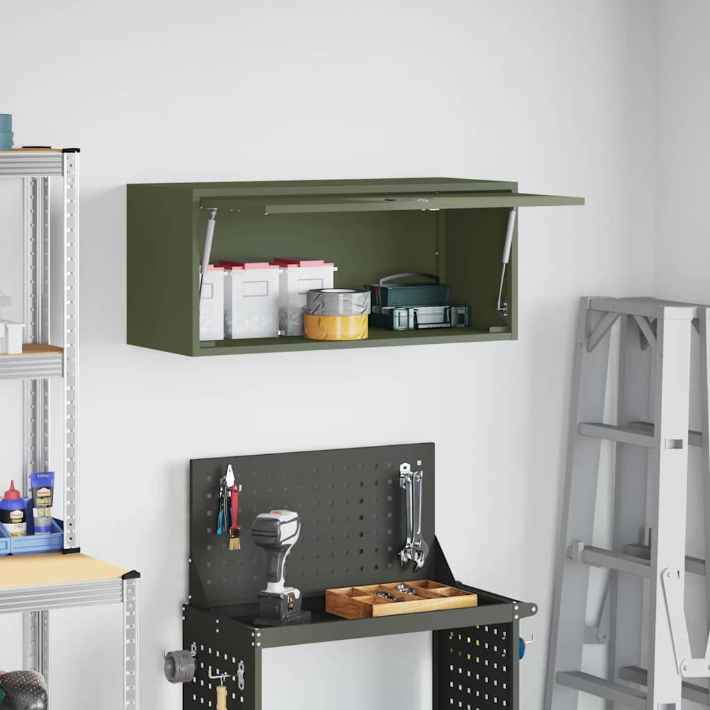 vidaXL Wandschrank für die Garage mit Gasdrucklift-Tür Olivgrün