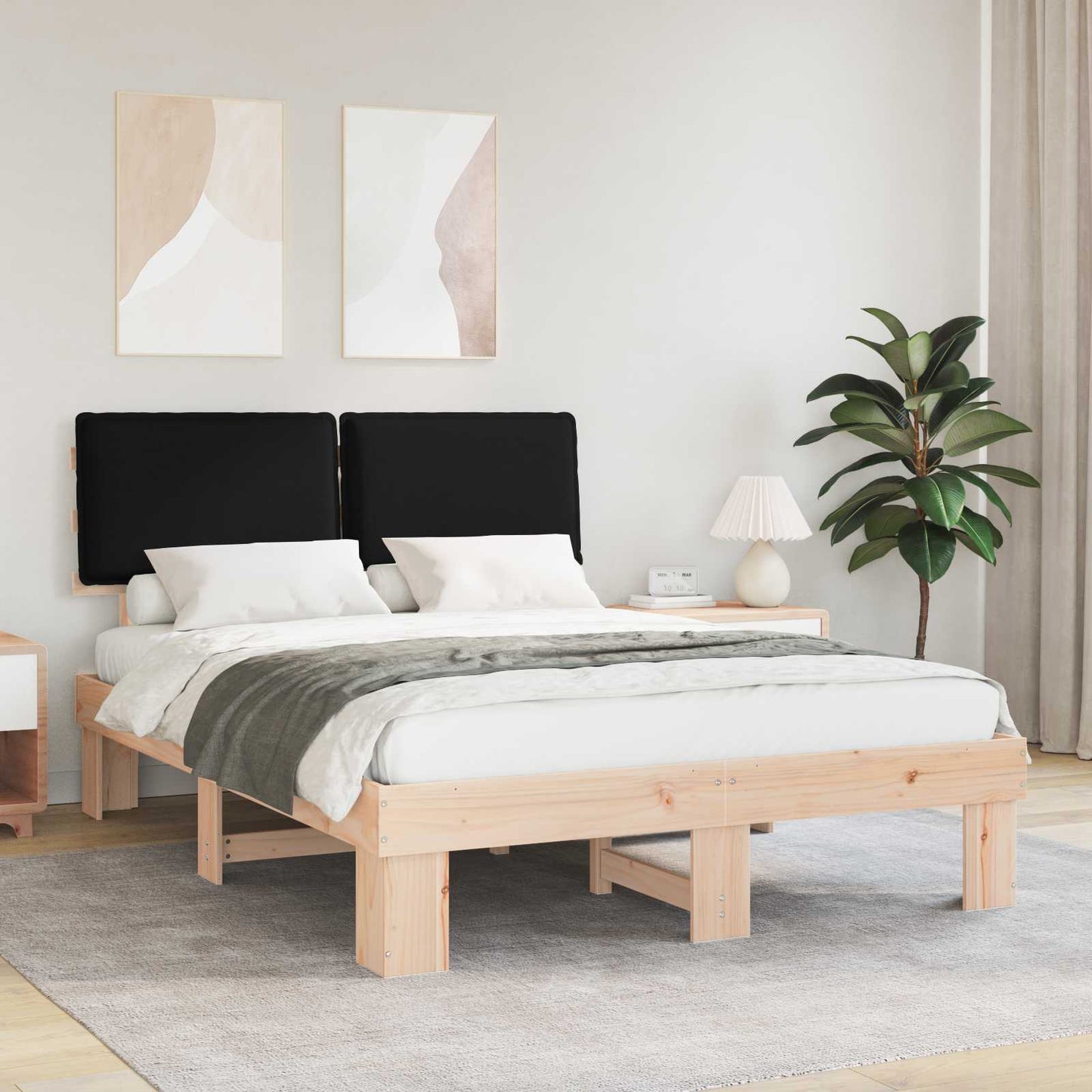 vidaXL Bettgestell mit gepolstertem Kopfteil Schwarz 160 x 200 cm