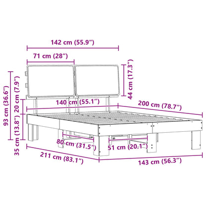 vidaXL Bettgestell mit gepolstertem Kopfteil Hellgrau 140 x 200 cm