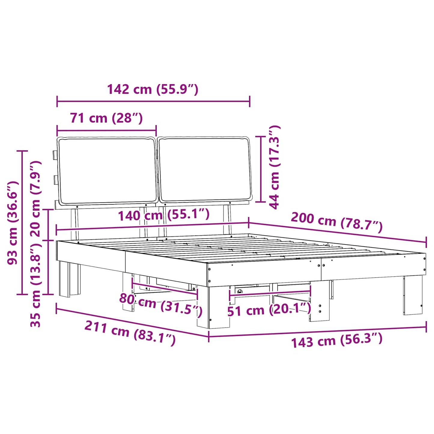 Bettgestell mit gepolstertem Kopfteil Taupe 140 x 200 cm