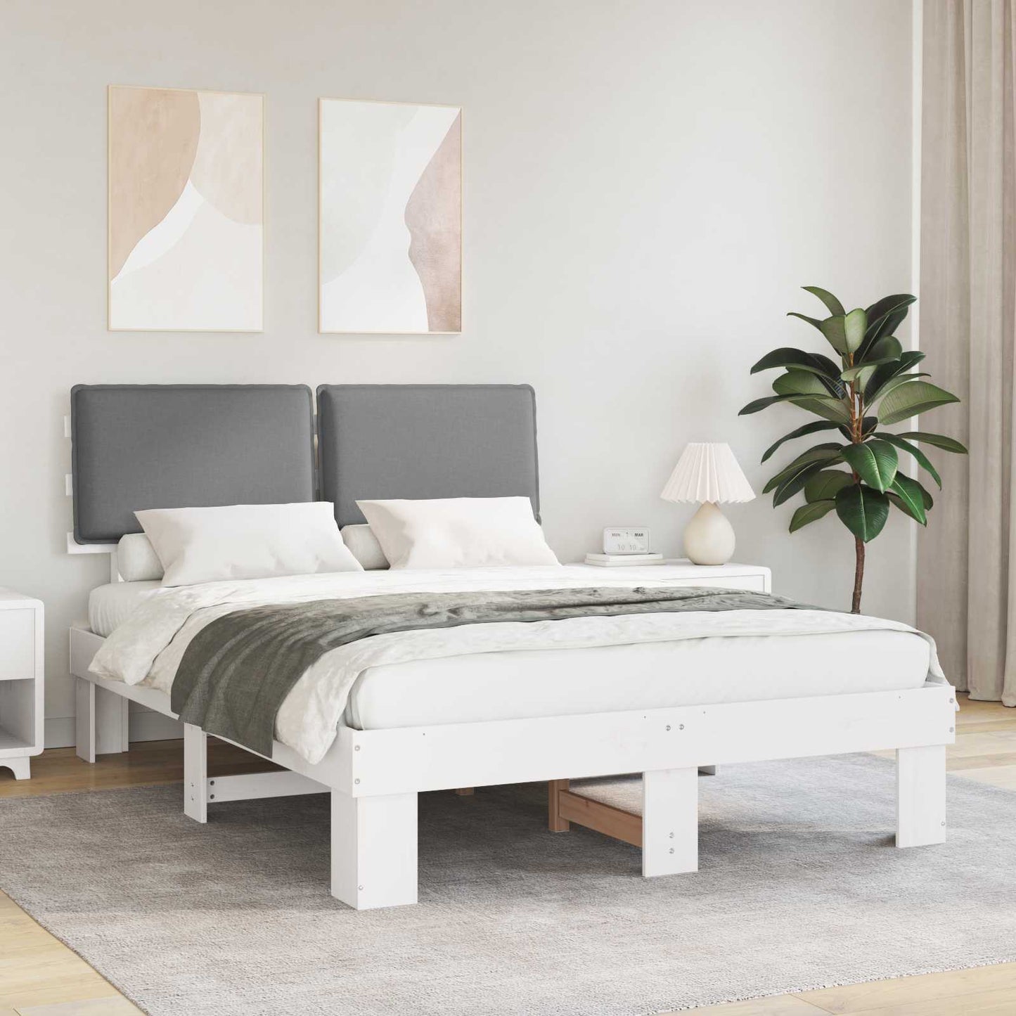 vidaXL Bettgestell mit gepolstertem Kopfteil Hellgrau 140 x 200 cm