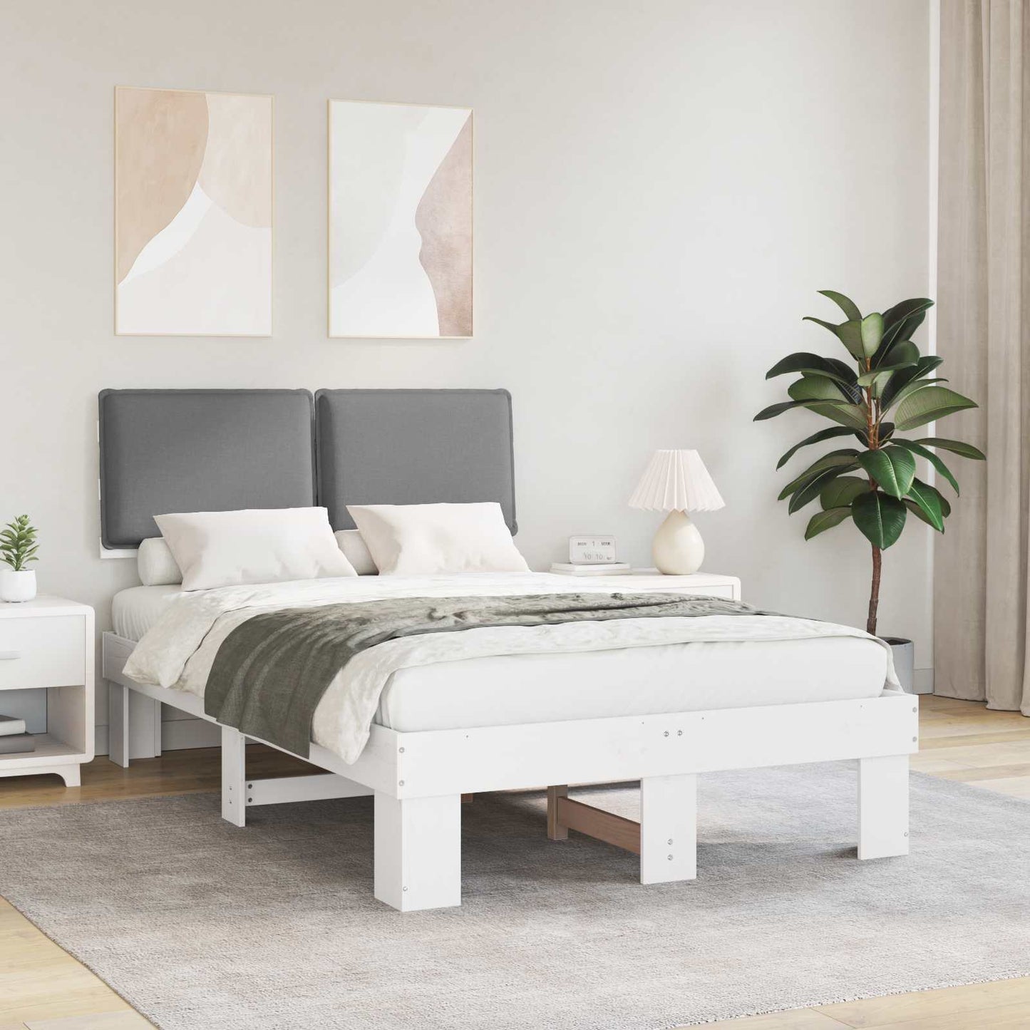 Bettgestell mit gepolstertem Kopfteil Hellgrau 120 x 200 cm