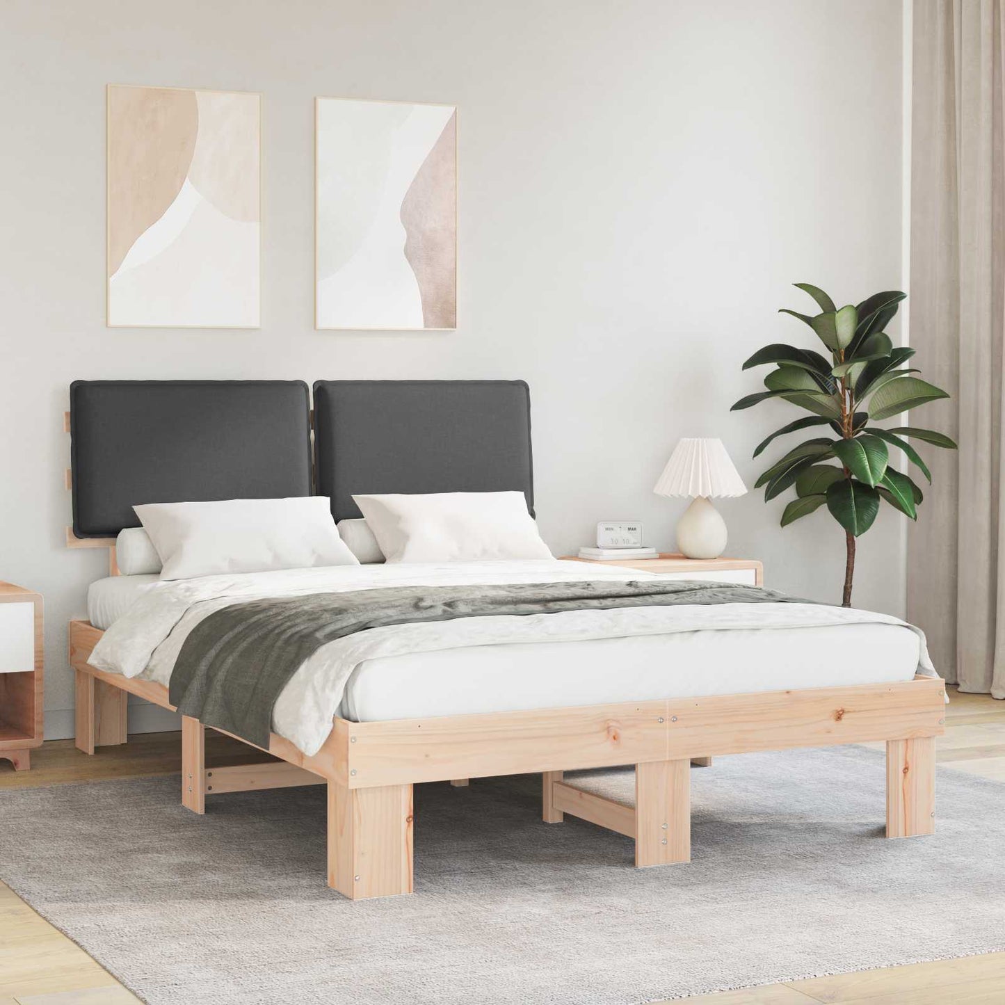 vidaXL Bettgestell mit gepolstertem Kopfteil Dunkelgrau 140 x 190 cm