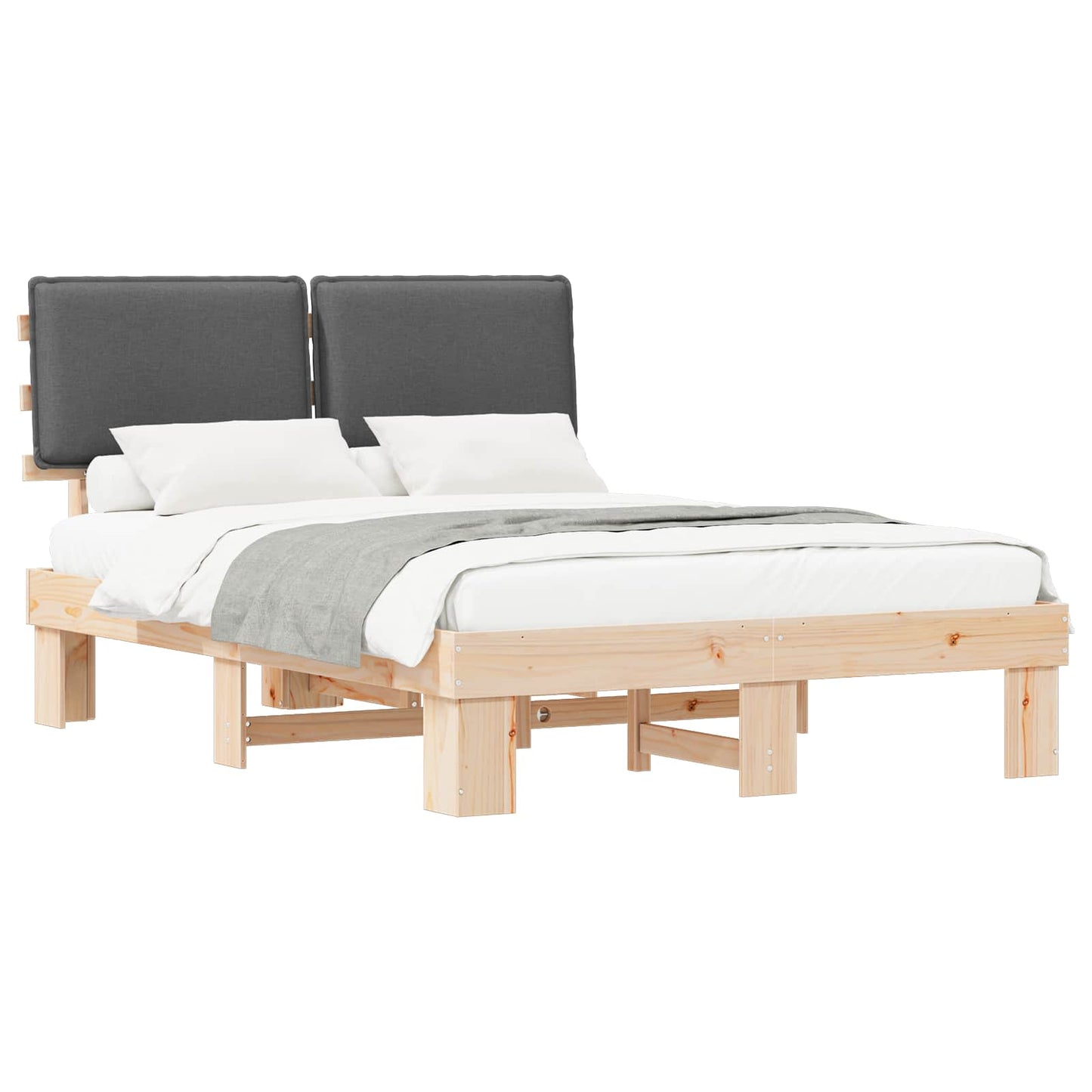 vidaXL Bettgestell mit gepolstertem Kopfteil Dunkelgrau 140 x 190 cm