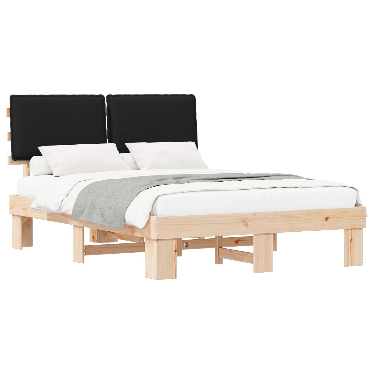 vidaXL Bettgestell mit gepolstertem Kopfteil Schwarz 140 x 190 cm