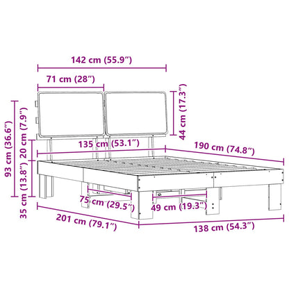 vidaXL Bettgestell mit gepolstertem Kopfteil Hellgrau 135 x 190 cm