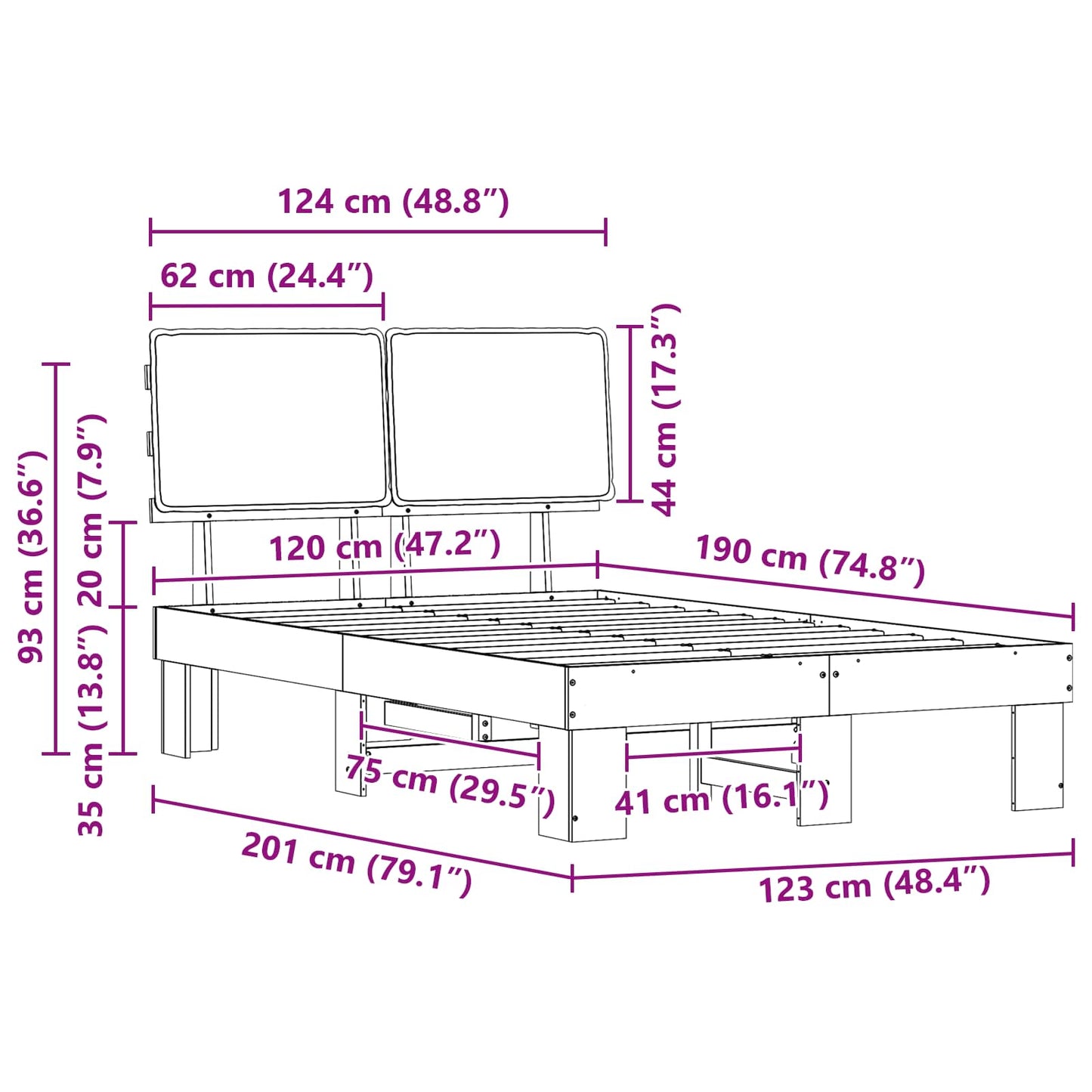 vidaXL Bettgestell mit gepolstertem Kopfteil Hellgrau 120 x 190 cm