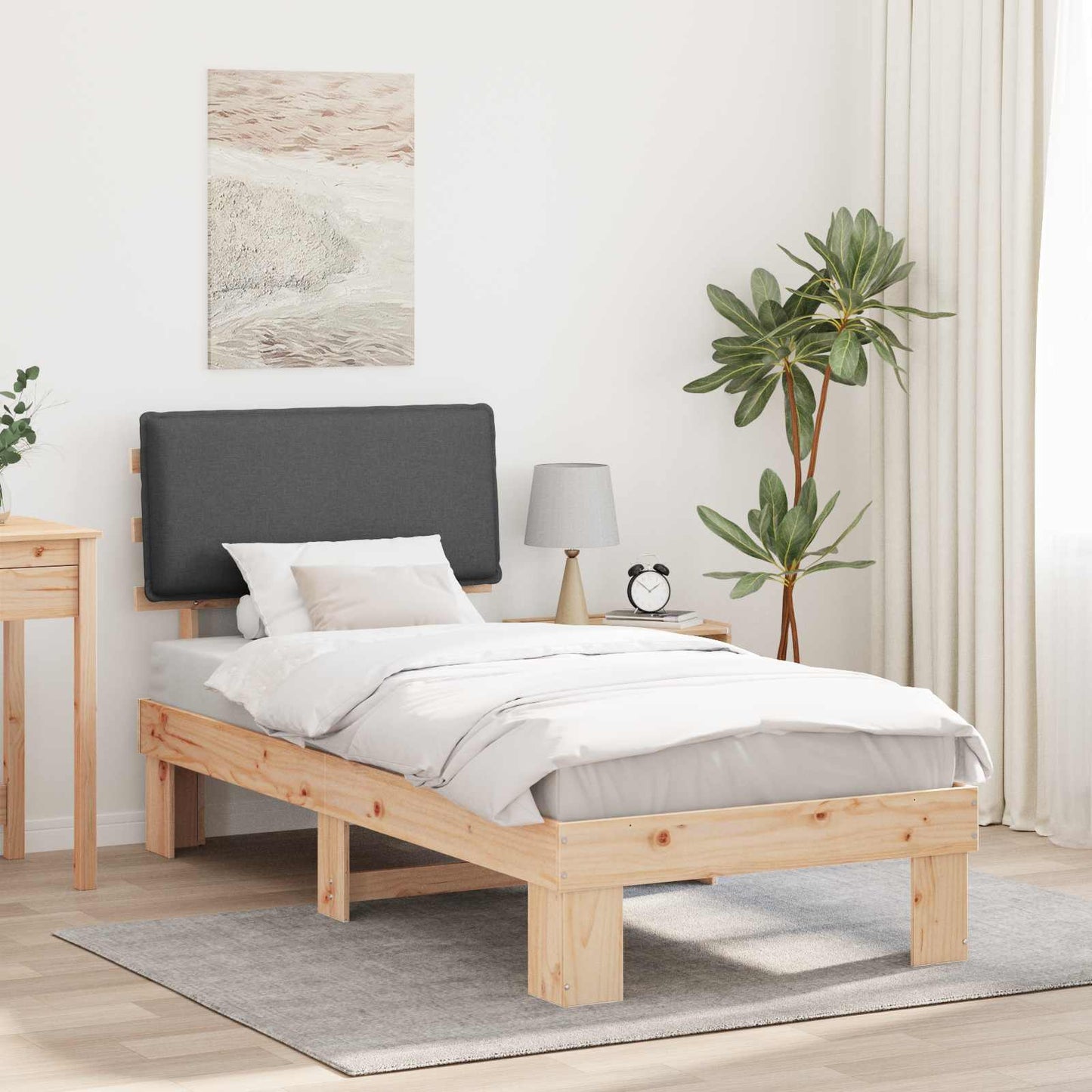 vidaXL Bettgestell mit gepolstertem Kopfteil Dunkelgrau 90 x 200 cm