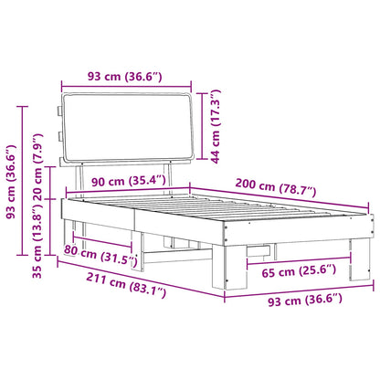 vidaXL Bettgestell mit gepolstertem Kopfteil Dunkelgrau 90 x 200 cm