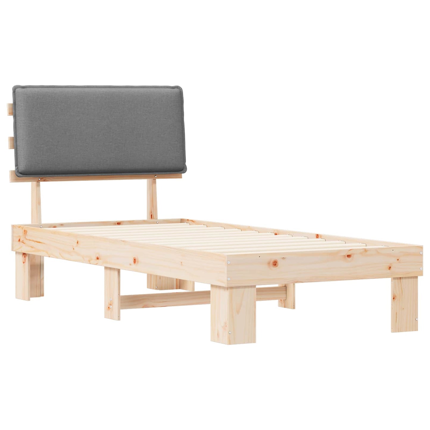 Bettgestell mit gepolstertem Kopfteil Hellgrau 75 x 190 cm