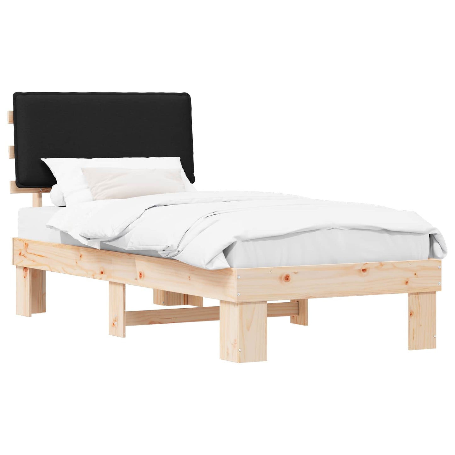 vidaXL Bettgestell mit gepolstertem Kopfteil Schwarz 75 x 190 cm