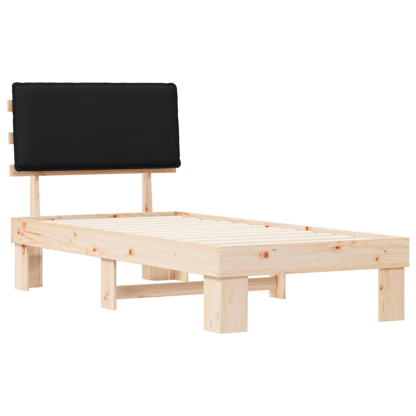 vidaXL Bettgestell mit gepolstertem Kopfteil Schwarz 75 x 190 cm
