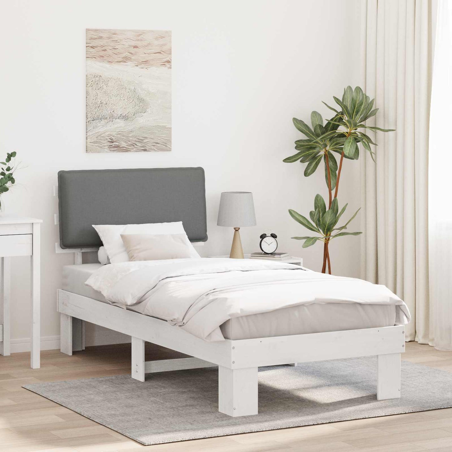 vidaXL Bettgestell mit gepolstertem Kopfteil Hellgrau 75 x 190 cm