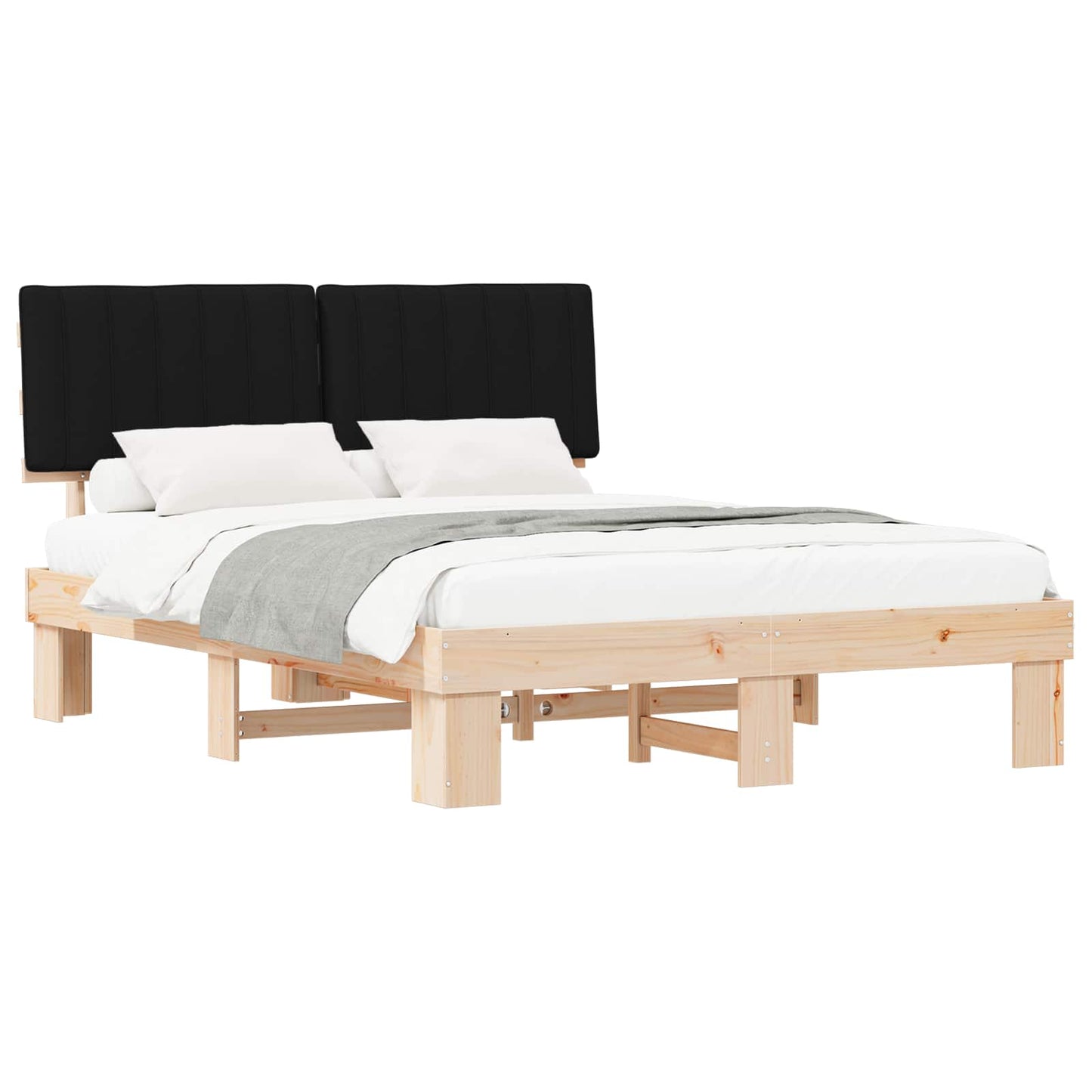 vidaXL Bettgestell mit gepolstertem Kopfteil Schwarz 150 x 200 cm