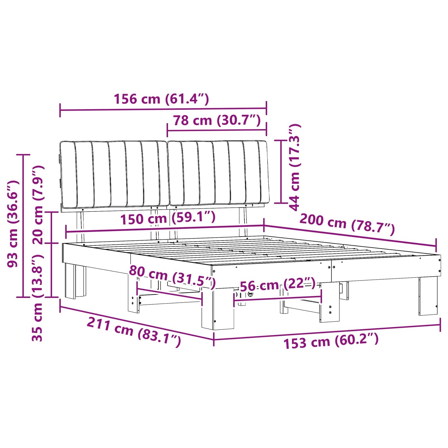 vidaXL Bettgestell mit gepolstertem Kopfteil Taupe 150 x 200 cm