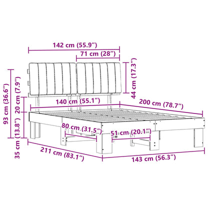 vidaXL Bettgestell mit gepolstertem Kopfteil Dunkelgrau 140 x 200 cm