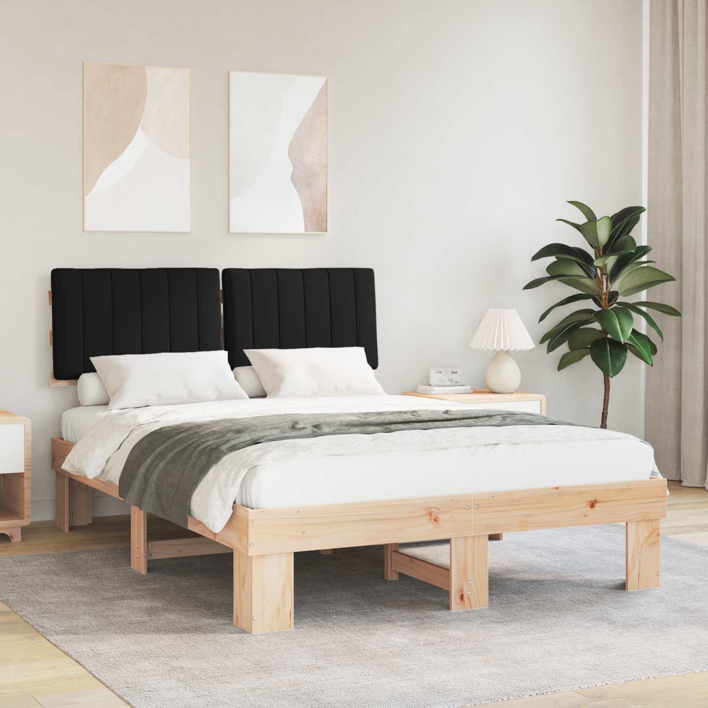 vidaXL Bettgestell mit gepolstertem Kopfteil Schwarz 140 x 190 cm