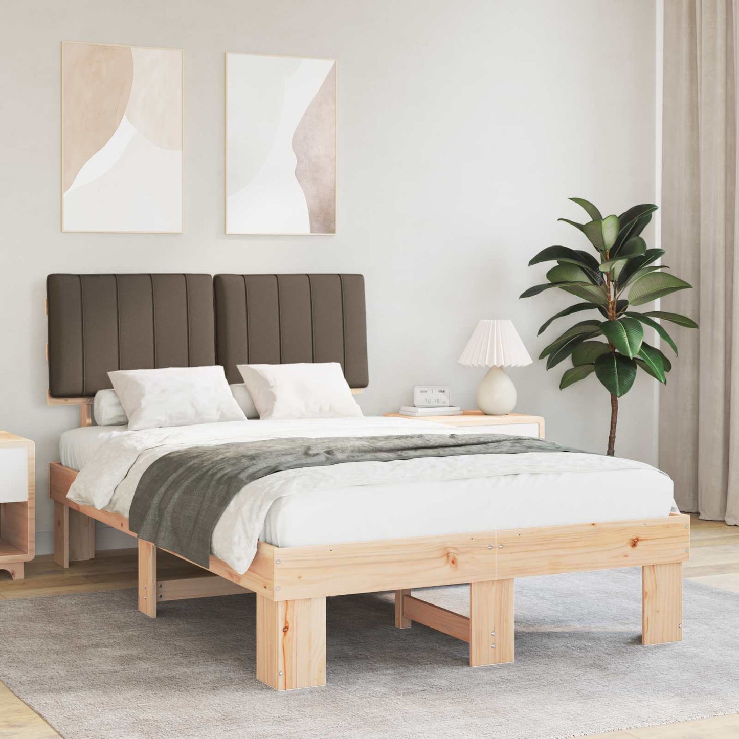 vidaXL Bettgestell mit gepolstertem Kopfteil Taupe 120 x 190 cm