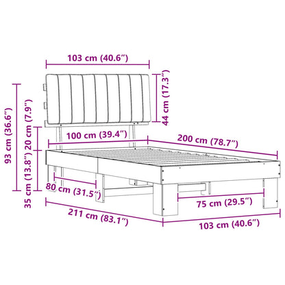 vidaXL Bettgestell mit gepolstertem Kopfteil Schwarz 100 x 200 cm