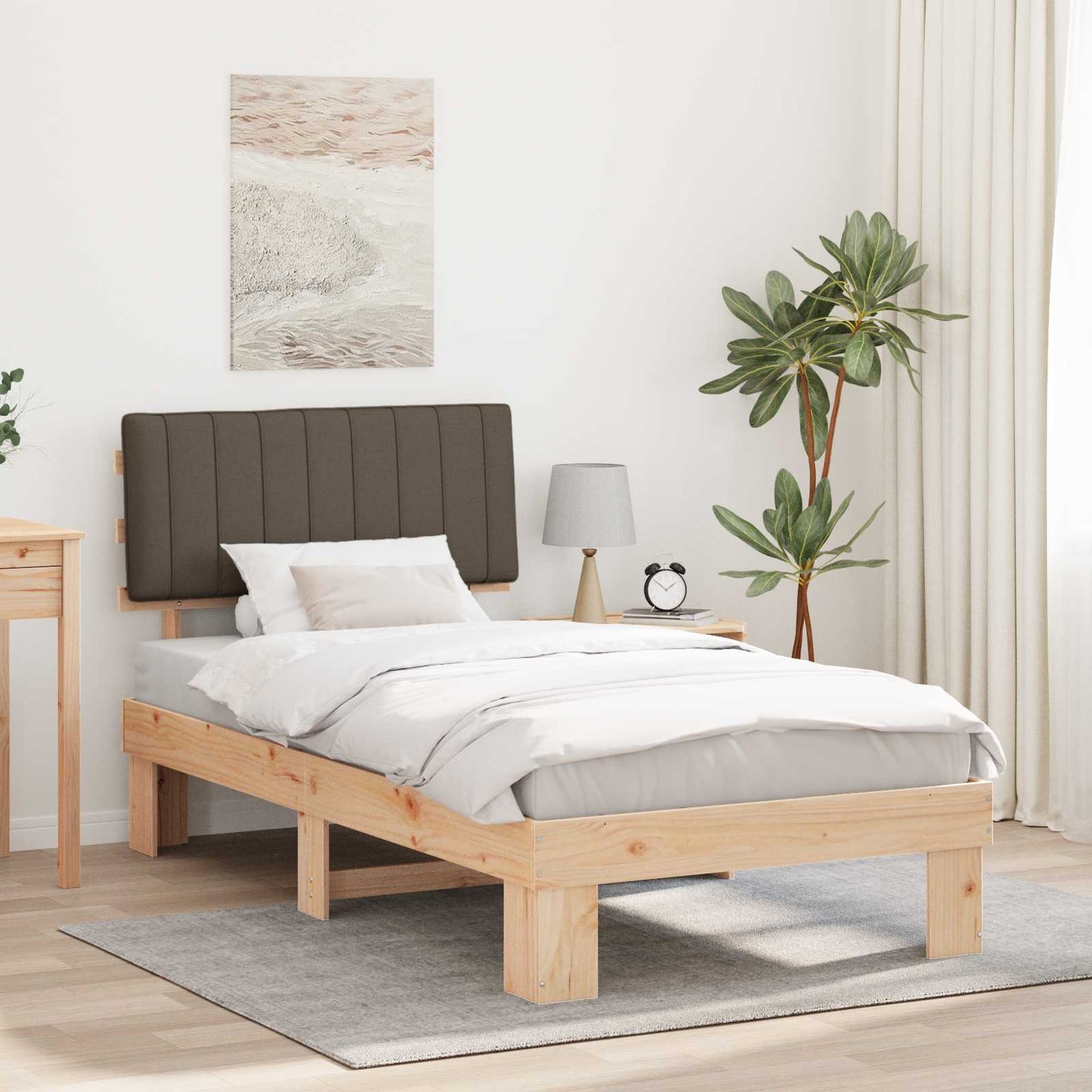 vidaXL Bettgestell mit gepolstertem Kopfteil Taupe 100 x 200 cm
