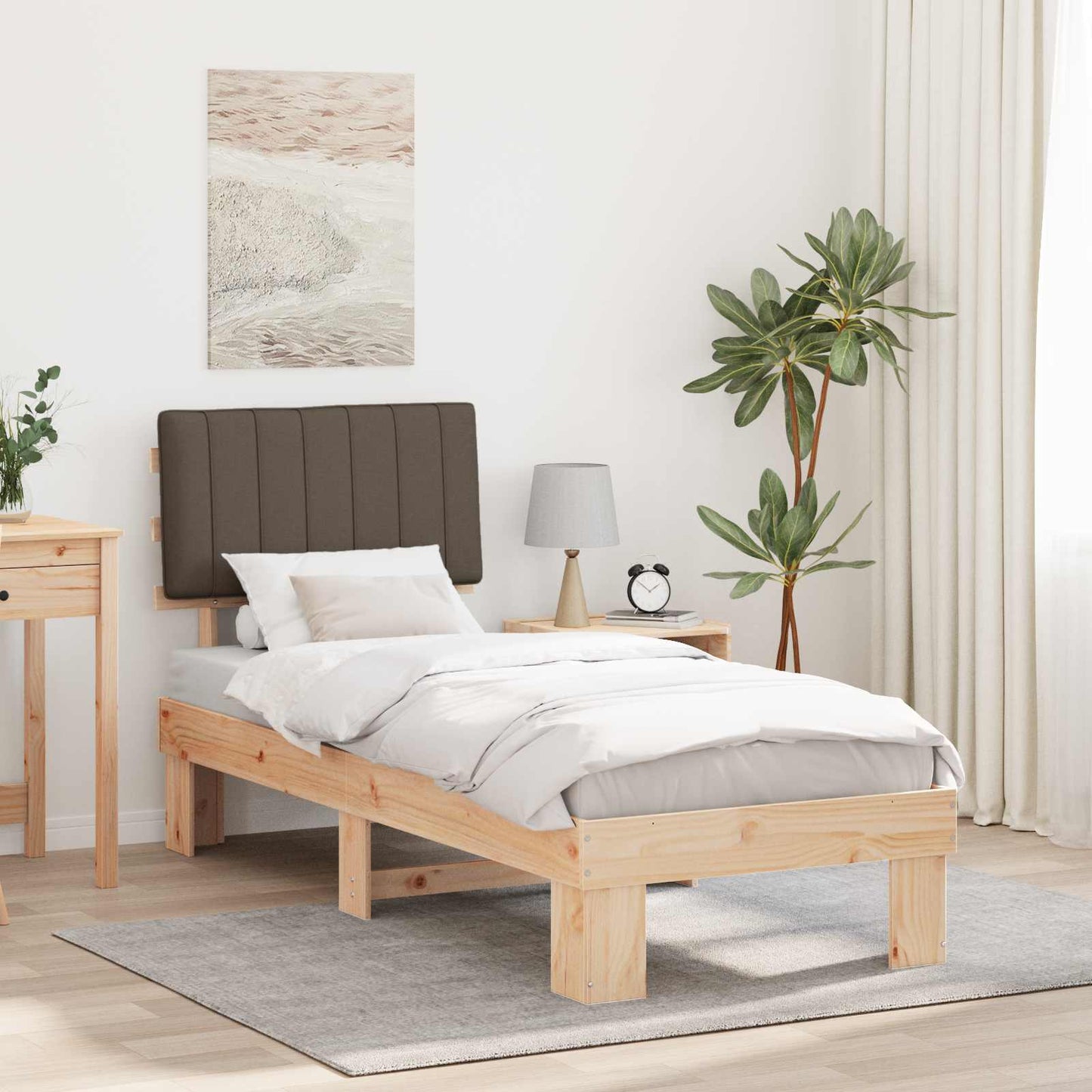 vidaXL Bettgestell mit gepolstertem Kopfteil Taupe 80 x 200 cm