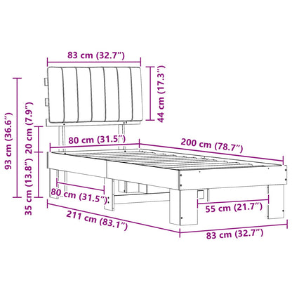 Bettgestell mit gepolstertem Kopfteil Hellgrau 80 x 200 cm