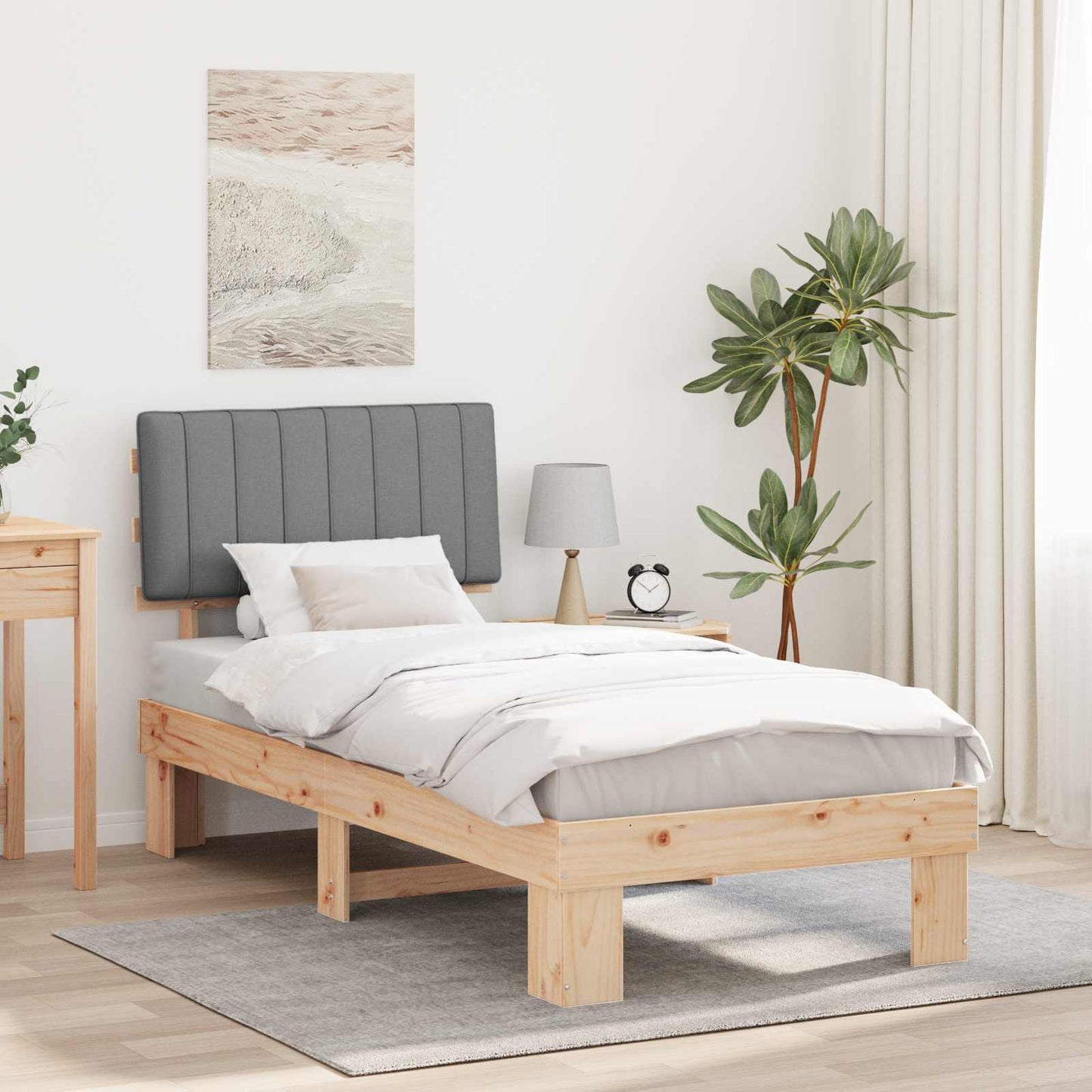 vidaXL Bettgestell mit gepolstertem Kopfteil Hellgrau 90 x 190 cm
