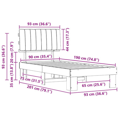 vidaXL Bettgestell mit gepolstertem Kopfteil Hellgrau 90 x 190 cm