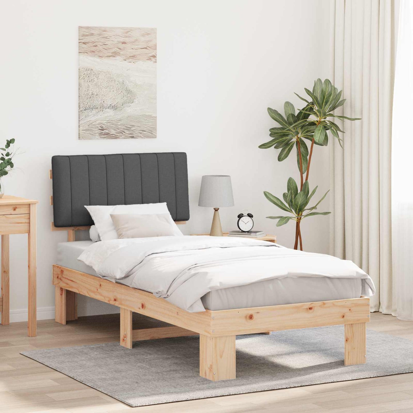 vidaXL Bettgestell mit gepolstertem Kopfteil Dunkelgrau 90 x 190 cm