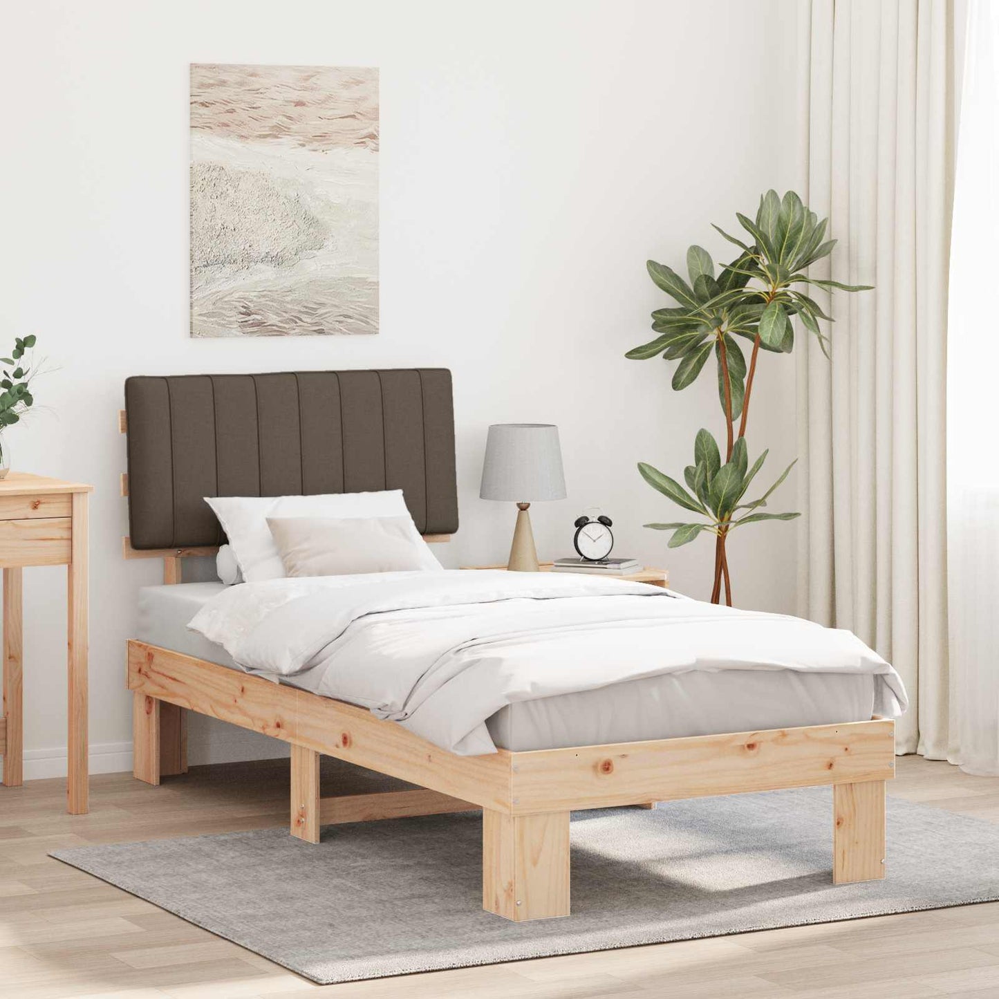 vidaXL Bettgestell mit gepolstertem Kopfteil Taupe 90 x 190 cm