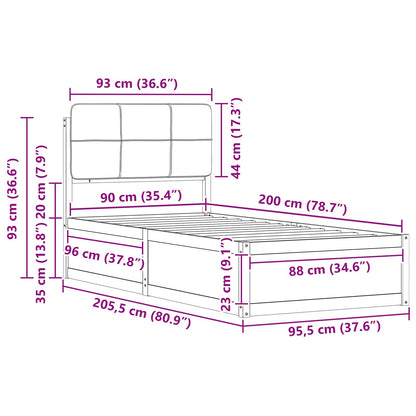 vidaXL Bettgestell mit gepolstertem Kopfteil Dunkelgrau 90 x 200 cm