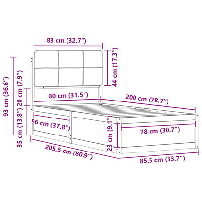 Bettgestell mit gepolstertem Kopfteil Dunkelgrau 80 x 200 cm