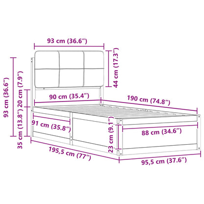 vidaXL Cadre de lit avec tête de lit capitonnée Gris foncé 90 x 190 cm